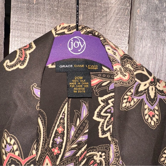 Grace Dane Lewis Long Sleeve Button Up Blouse Floral Paisley 100% Silk 20W - Picture 3 of 4